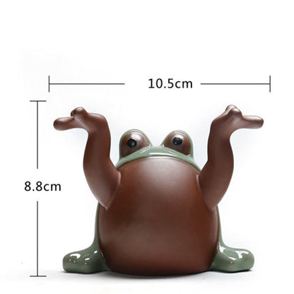 Mythstone FengShui Wealth Lucky Cute Frog Ceramic Tea Pet Figurine Decoration