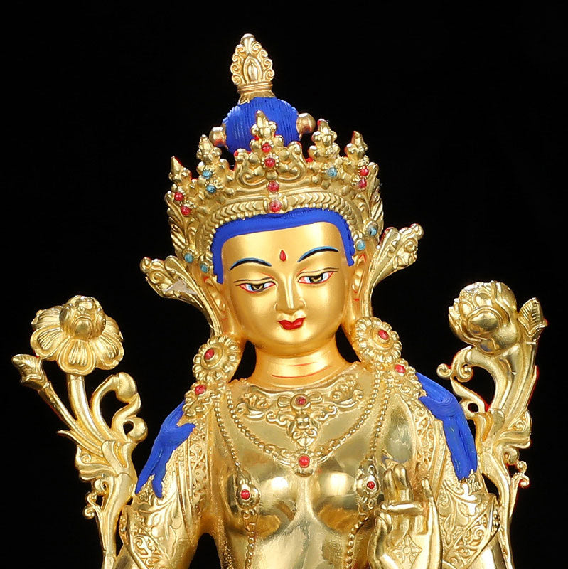 Mythstone Bodhisattva Green Tara Protection Copper Gold Plated Statue Decoration