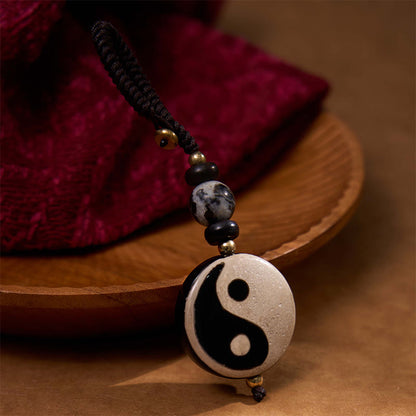 Mythstone Natural Agate Yin Yang Dzi Bead Balance Keychain