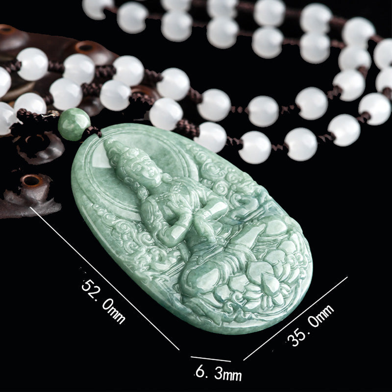 Mythstone Natural Jade Avalokitesvara Amulet Wealth Necklace Pendant