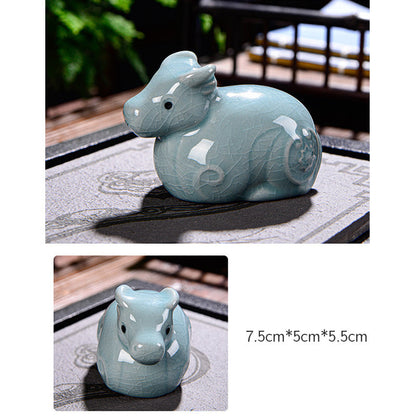 Mythstone Chinese Zodiac Wealth Ceramic Tea Pet Home Figurine Decoration