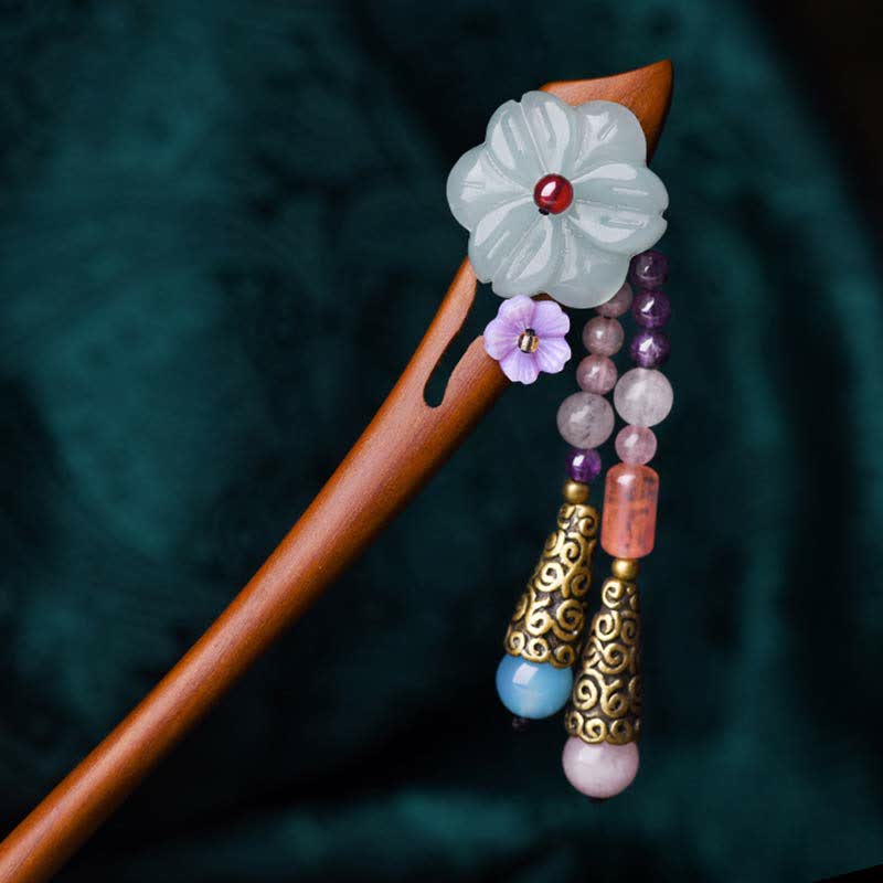 Mythstone Red Sandalwood Amethyst Aventurine Protection Hairpin Decoration