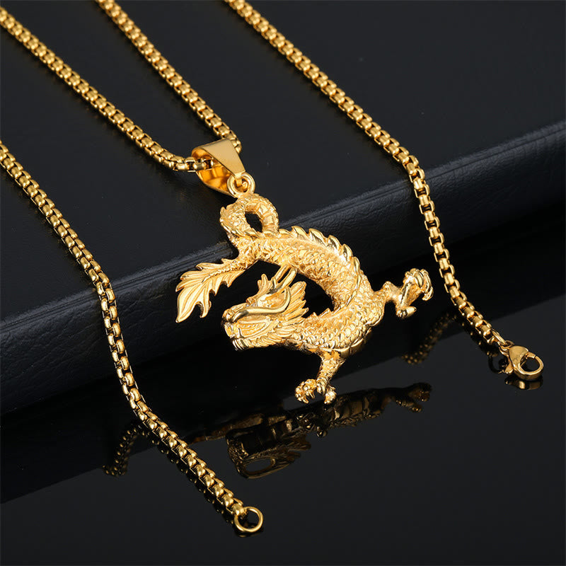 Mythstone Dancing Dragon Pattern Luck Necklace Pendant