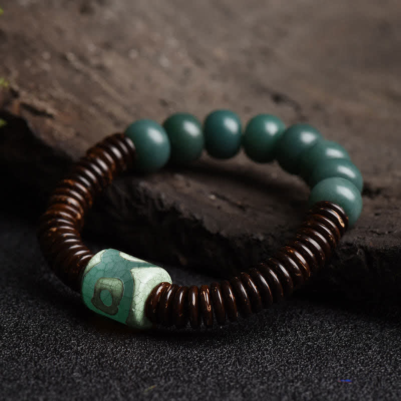 Tibetan Cyan Bodhi Seed Dzi Bead Coconut Shell Keep Away Evil Spirits Bracelet