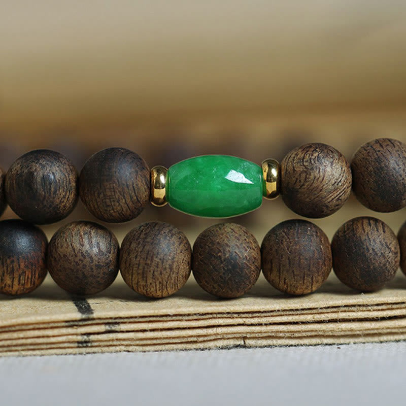 Mythstone 108 Mala Beads Nha Trang Bai Qinan Agarwood Cyan Jade Amber Strength Meditation Bracelet