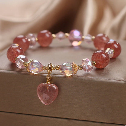 MythStone Natural Strawberry Quartz Crystal Love Heart Healing Positive Bracelet