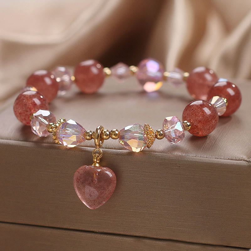 Mythstone Natural Strawberry Quartz Crystal Love Heart Healing Positive Bracelet