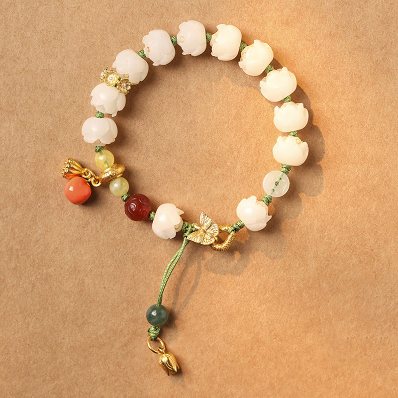 Pulsera de paz y armonía con cuentas de calabaza y loto de semilla de bodhi natural Mythstone