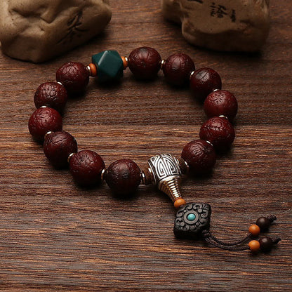 Mythstone Tibetan Bodhi Seed Agate Bead Luck Wealth Tassel Charm Wrist Mala