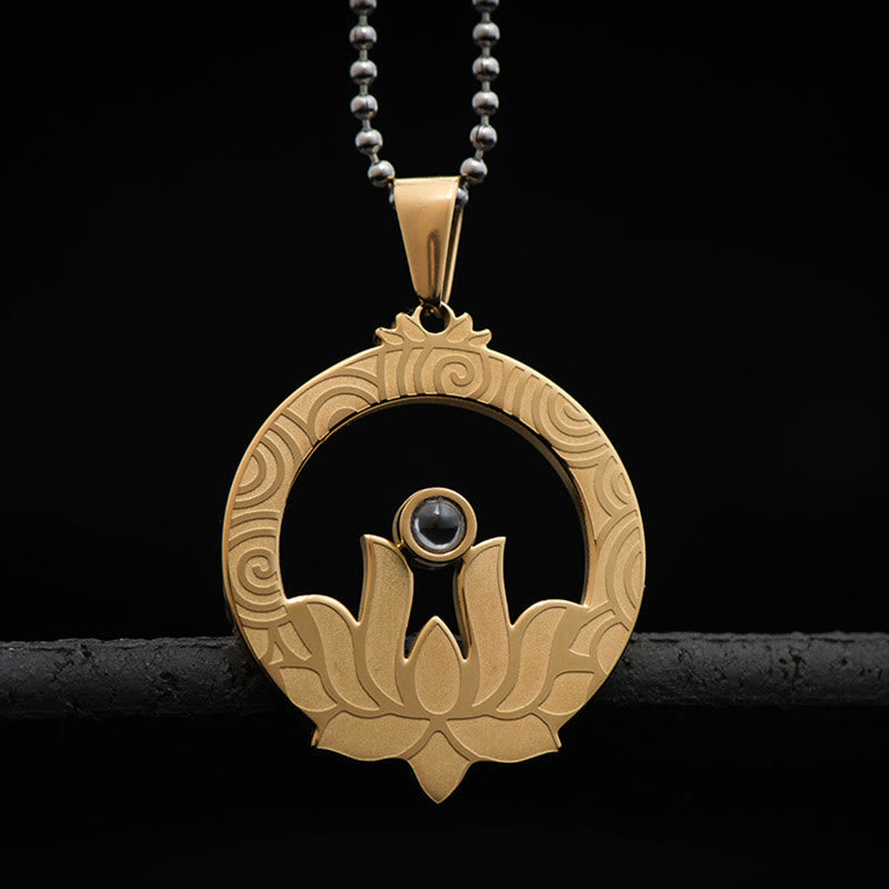 Mythstone Lotus Titanium Steel Enlightenment Projection Shurangama Mantra Necklace Pendant