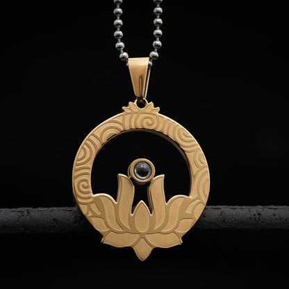 Mythstone Lotus Titanium Steel Enlightenment Projection Shurangama Mantra Necklace Pendant