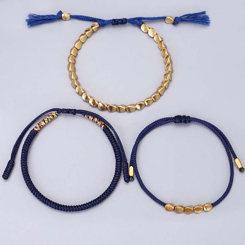 MythStone 3 PCS Tibetan Copper Beads Healing Protection Luck Bracelet Set