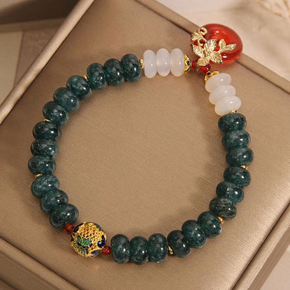 Pulsera de la suerte con cuentas de ábaco y hebilla de la paz de ágata blanca y ágata roja de jade Mythstone