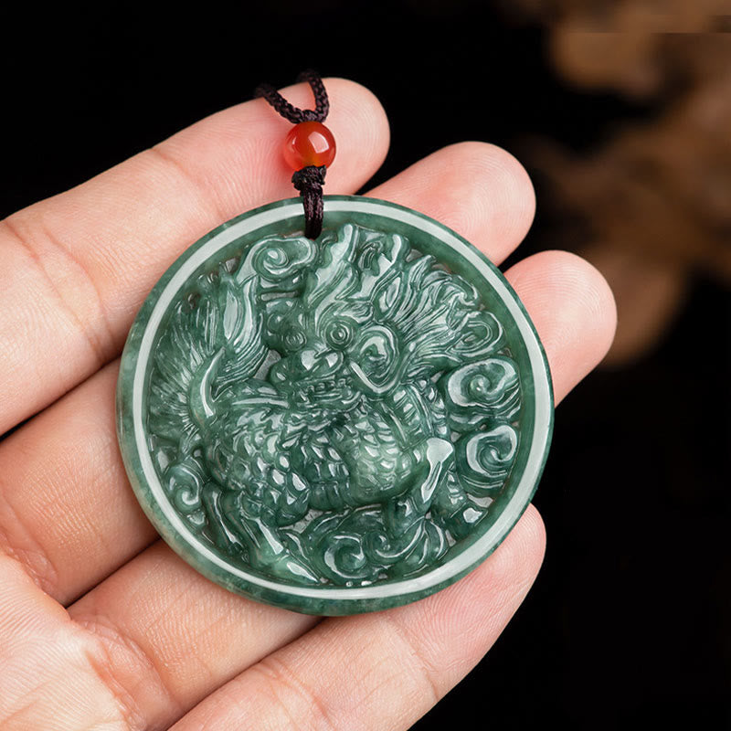 Mythstone Natural Jade Kirin Abundance String Necklace Pendant