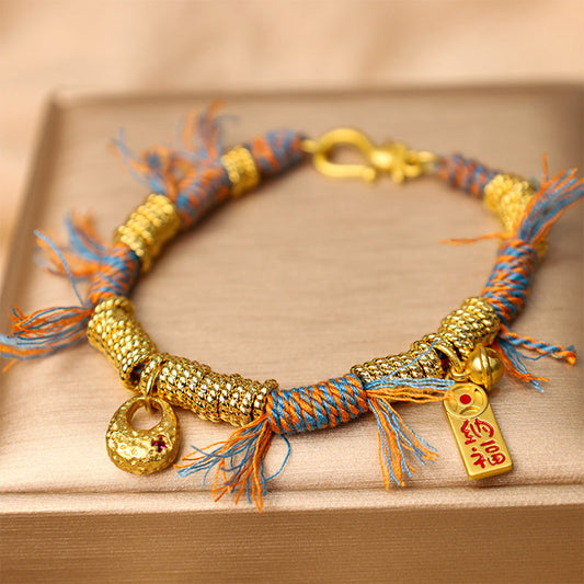 Mythstone Handmade Tibetan Lucky Fortune Multicolored Rope Braid Bracelet