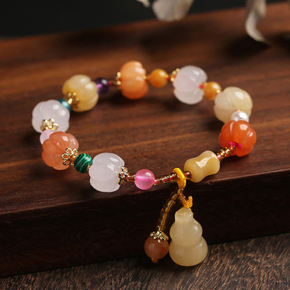 Mythstone Natural Golden Silk Jade Crystals Gourd Pixiu Pumpkin Beads Wealth Charm Bracelet