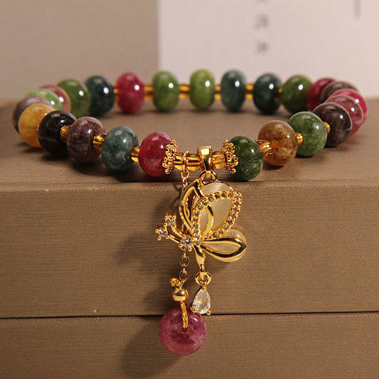 Pulsera de sabiduría con dije de mariposa de turmalina colorida Mythstone 