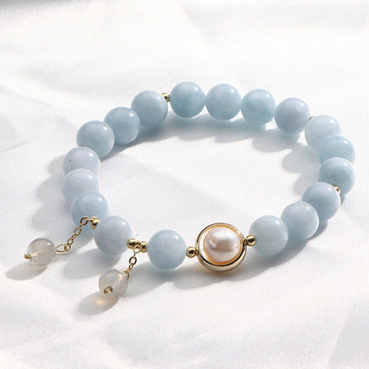 MythStone Aquamarine Pearl Healing Moonstone Beads Charm Bracelet