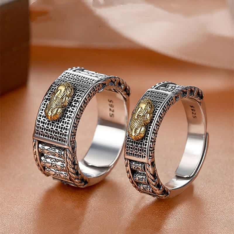 Mythstone Lucky FengShui PiXiu Wealth Prayer Wheels Couple Ring