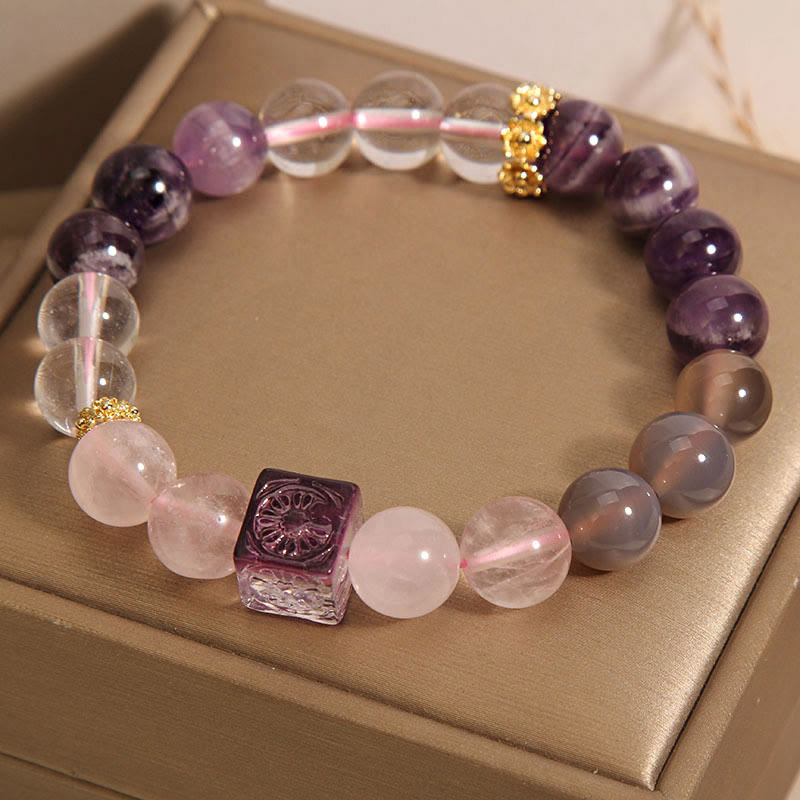 Mythstone Natural Amethyst Pink Crystal Inner Peace And Healing Bracelet