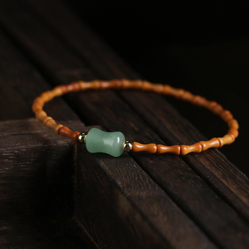 Mythstone Natural Olive Pit Green Aventurine Bamboo Pattern Luck Bracelet