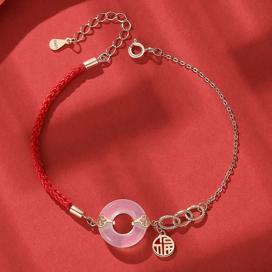 Pulsera de plata de ley 925 con hebilla de paz y calcedonia con el personaje Fu de Mythstone