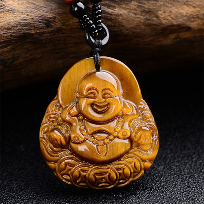 Mythstone Tiger's Eye Laughing Buddha Blessing Necklace