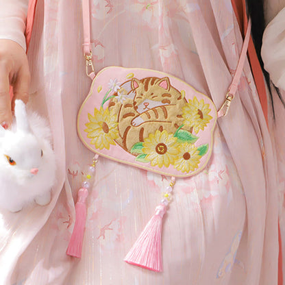 Mythstone Embroidery Lucky Panda Cat Shiba Inu Deer Rabbit Fox Flower Cute Animal Hanfu Bag Crossbody Bag Shoulder Bag