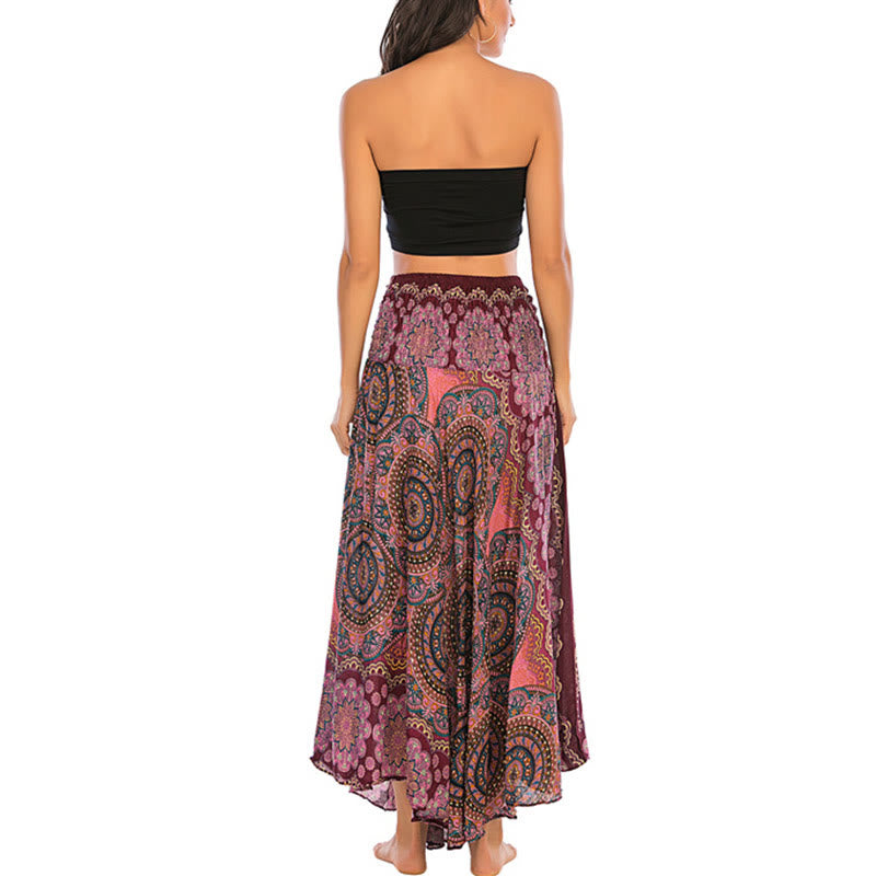 Mythstone Two Style Wear Bohemian Mandala Flower Lace-up Skirt Dress