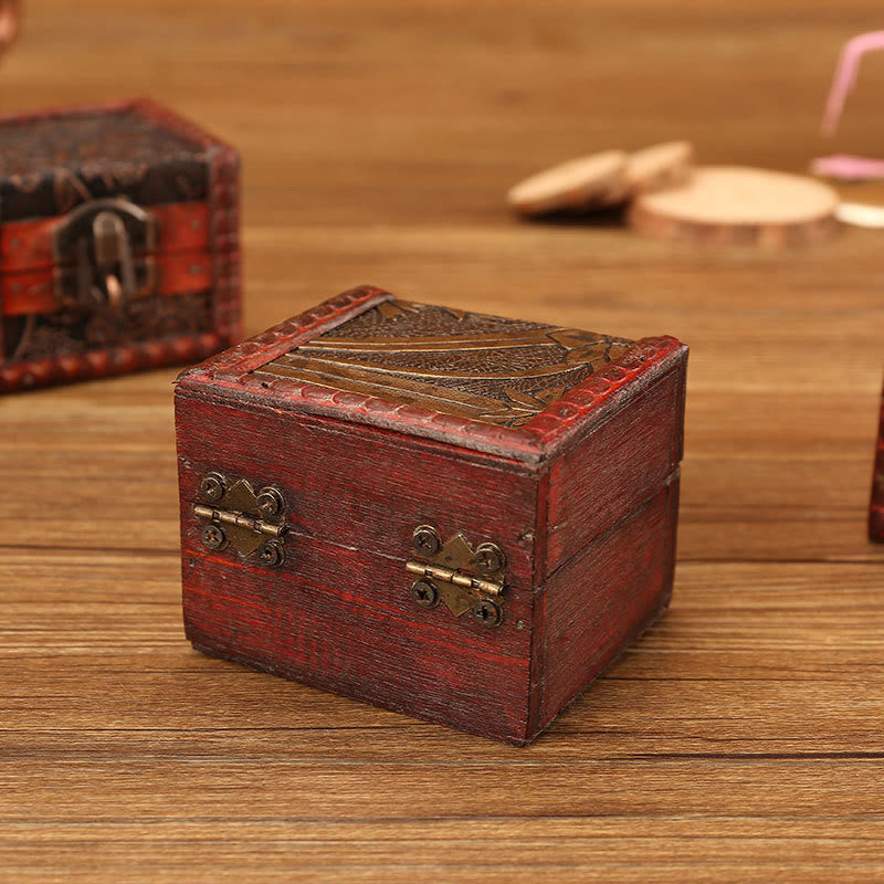 Mythstone Retro Small Square Wood Jewelry Box Lotus Grass Flower Grape Copper Coin Daffodil Jewelry Storage Box