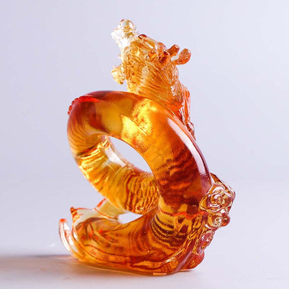 Mythstone Year of the Dragon Handmade Chinese Zodiac Yellow Dragon Liuli Crystal Art Piece Protection Home Office Decoration