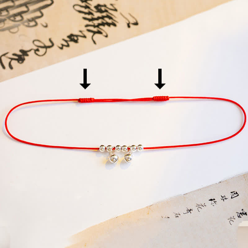 Mythstone 925 Sterling Silver Red String Braid Bell Charm Anklet