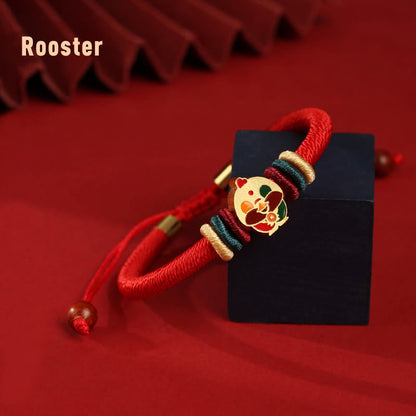 Pulsera trenzada roja con el año del dragón y la suerte del zodíaco chino hecha a mano en plata de ley 925 de Mythstone 