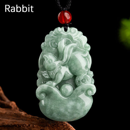 Mythstone Natural Green Jade 12 Chinese Zodiac Luck Prosperity Necklace Pendant