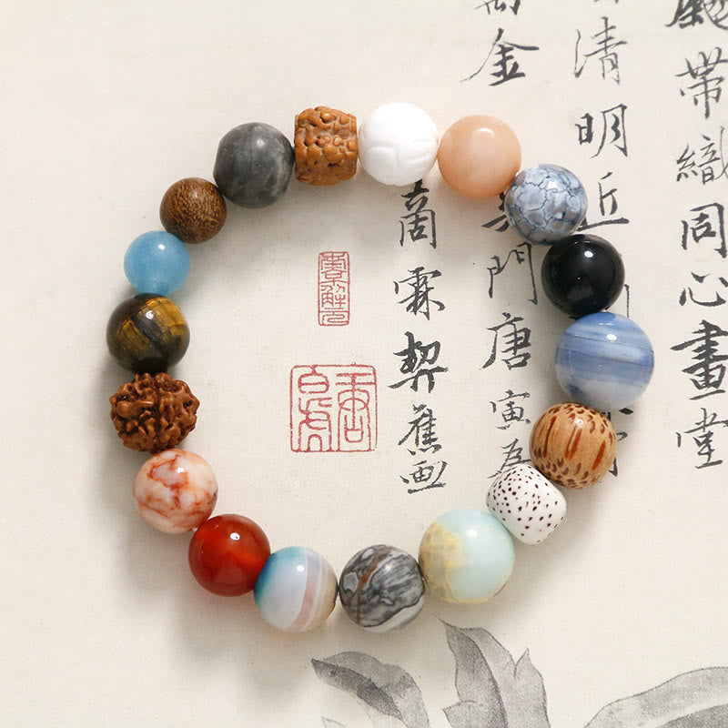 Mythstone Natural Bodhi Seed Crystal Stone Agate Keep Away Evil Spirits Bracelet