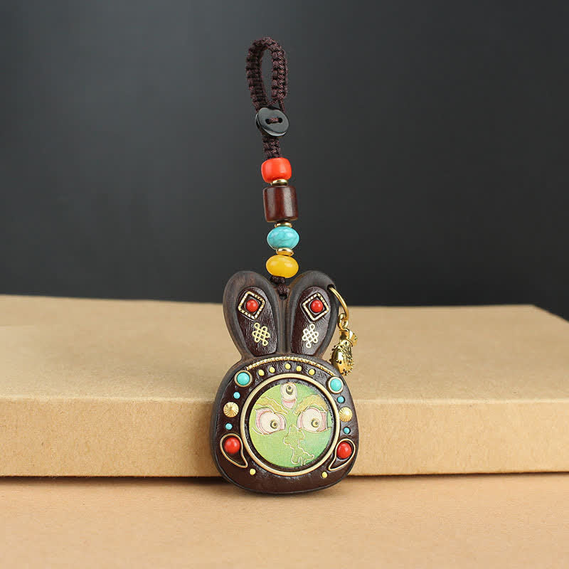 Tibet Ebony Five God of Wealth Thangka Key Chain