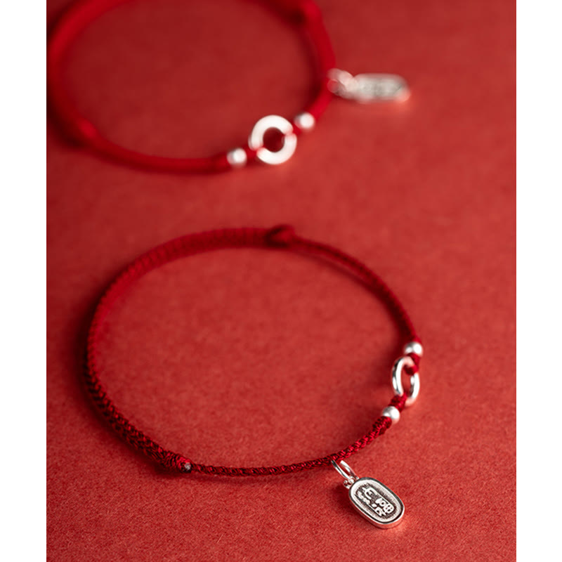 Mythstone 925 Sterling Silver Lucky Fortune Peace Joy Lotus Peace Buckle Red String Bracelet