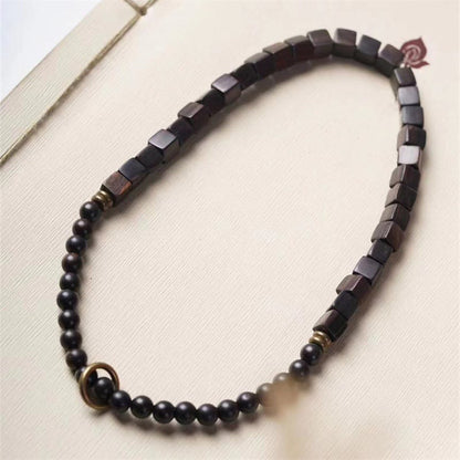 Mythstone Tibet Ebony Wood Square Beads Peace Double Wrap Bracelet