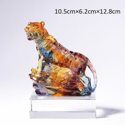 Mythstone Handmade Liuli Crystal Tiger Art Piece Protection Home Decoration