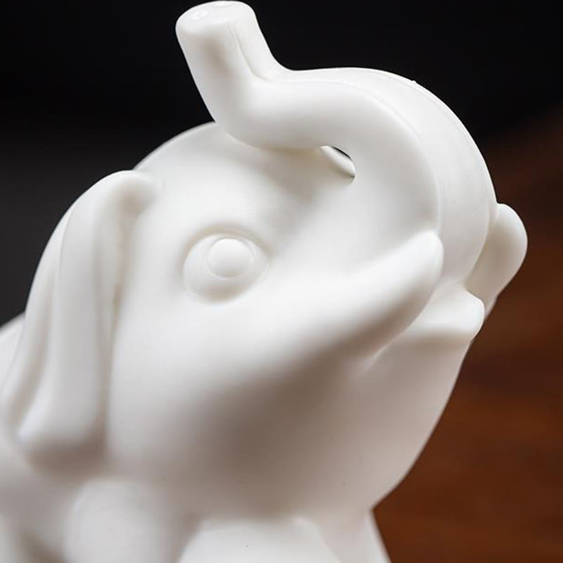 Mythstone Small Elephant Statue White Porcelain Ceramic Strength Home Desk Decoration