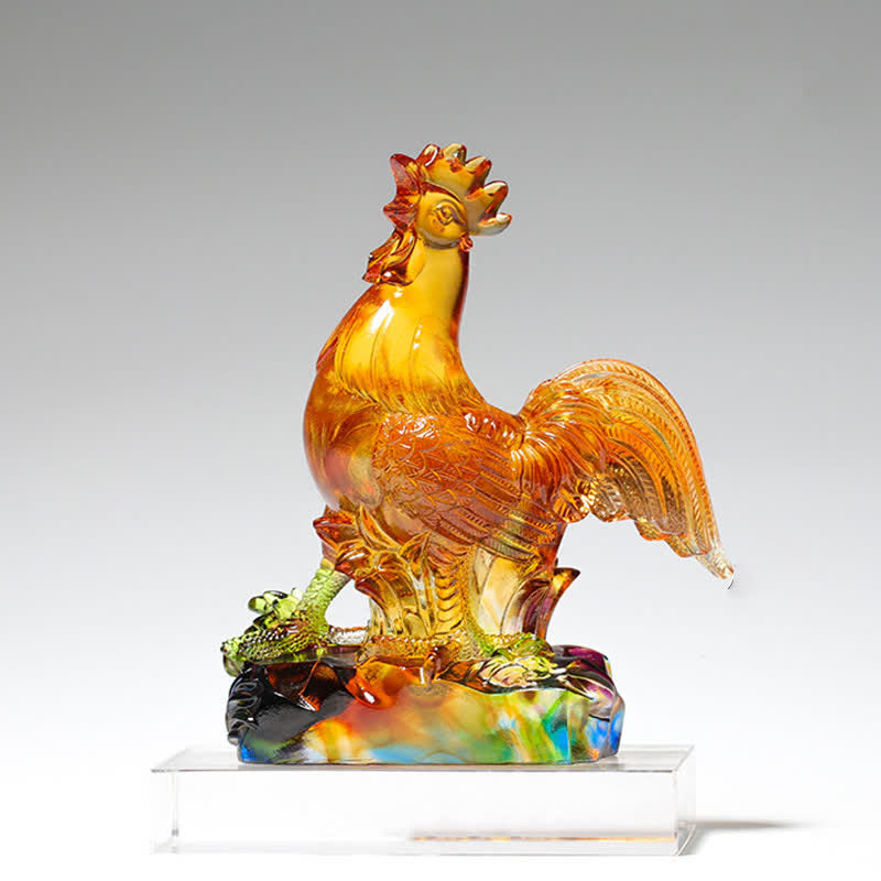 Gallo de cristal de Liuli hecho a mano de Mythstone, pieza de arte para decoración del hogar 