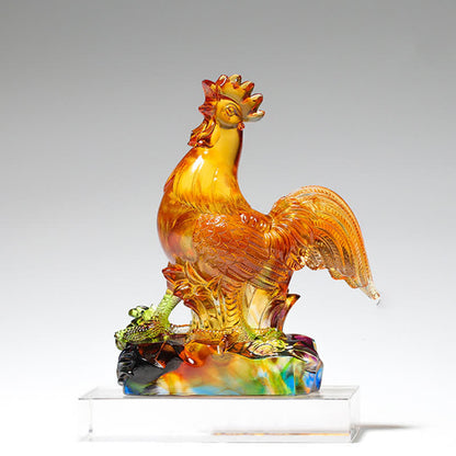 Gallo de cristal de Liuli hecho a mano de Mythstone, pieza de arte para decoración del hogar 