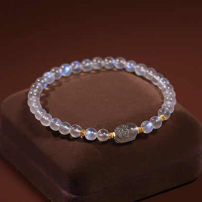 Mythstone 925 Sterling Silver Plated Gold Natural Moonstone PiXiu Healing Bracelet