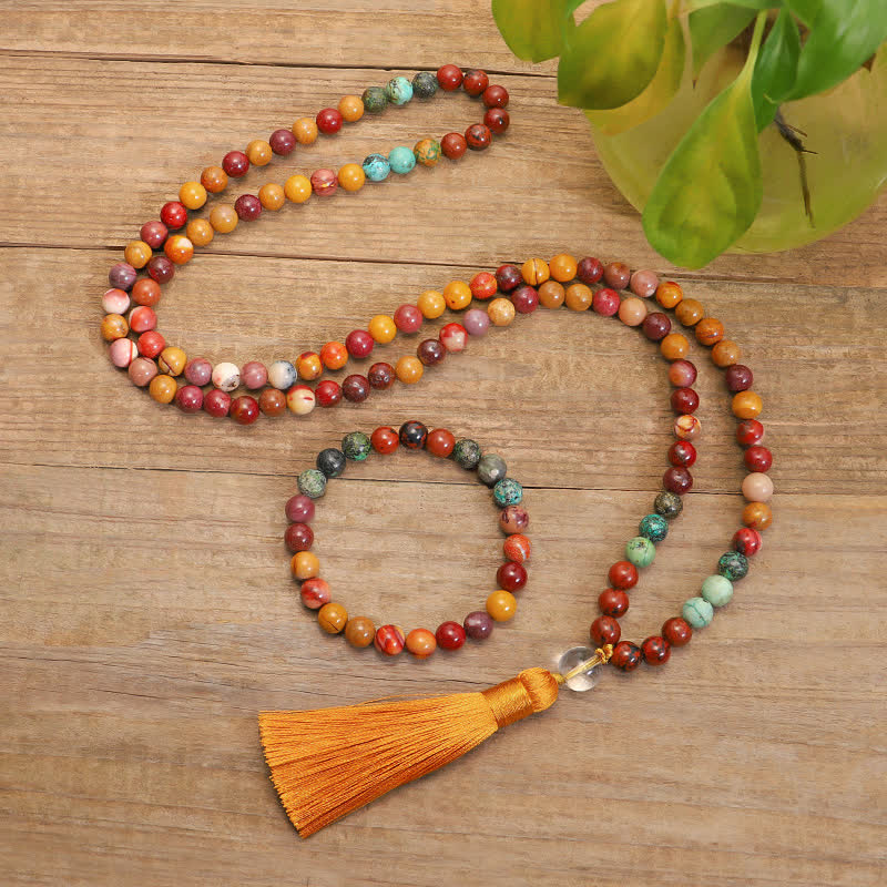 Mythstone 108 Mala Beads Mookaite Emotional Growth Bracelet Tassel Necklace Pendant