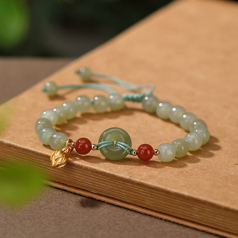 Pulsera de la suerte con ágata roja y jade hetiano natural en plata de ley 925 Mythstone