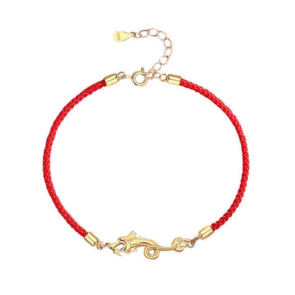 Mythstone 925 Sterling Silver Luck Year of the Dragon Red String Chain Bracelet