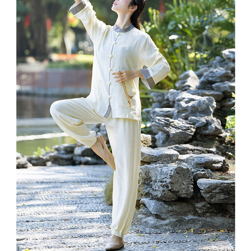 Mythstone Frog-Button Meditation Prayer Spiritual Zen Practice Tai Chi Uniform Clothing Women's Set