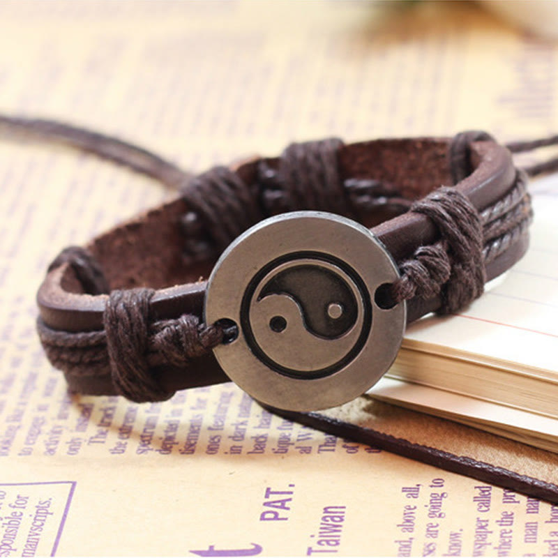 Mythstone Retro Yin Yang Leather Harmony String Bracelet