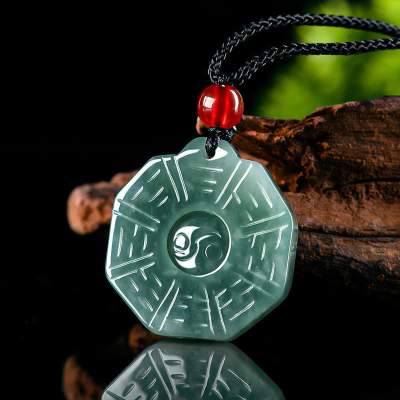 Mythstone Natural Jade FengShui Bagua Yin Yang Prosperity Necklace Pendant