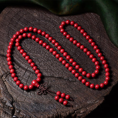 Mythstone 108 Mala Beads Cinnabar Om Mani Padme Hum Pattern Engraved Blessing Bracelet